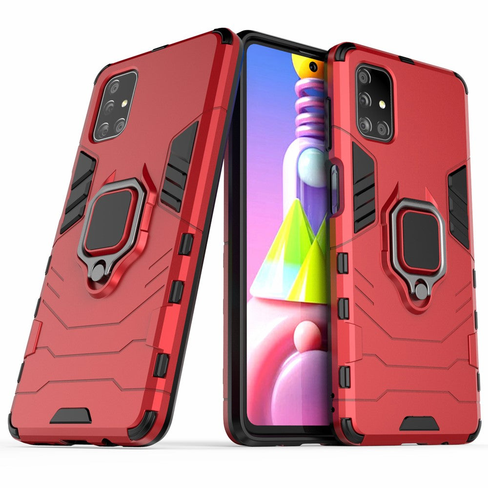 PC TPU Hybrid Case for Samsung Galaxy M51 Cool Guard Ring Holder Kickstand Cover - Red