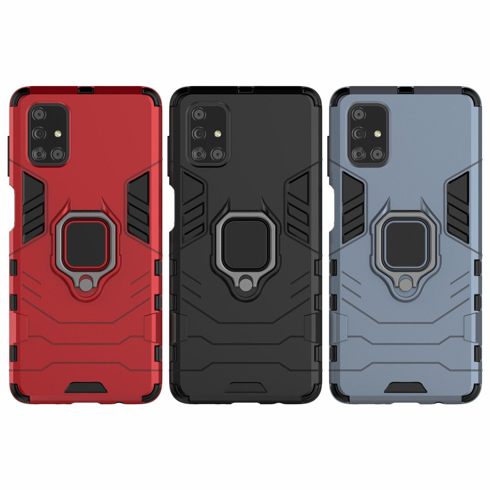 PC TPU Hybrid Case for Samsung Galaxy M51 Cool Guard Ring Holder Kickstand Cover - Red
