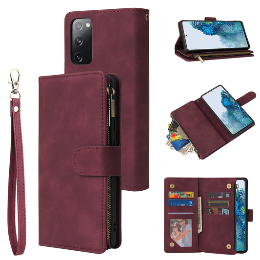 For Samsung Galaxy S20 FE/S20 Fan Edition/S20 FE 5G/S20 Fan Edition 5G/S20 Lite/S20 FE 2022 Cell Phone Cover Multiple Card Slots PU Leather Wallet Phone Covering Case - Red