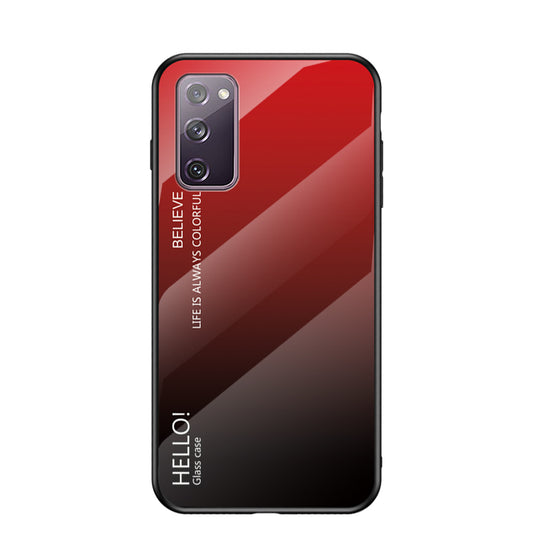 Gradient Color Tempered Glass + PC + TPU Combo Back Case for Samsung Galaxy S20 FE 5G/Fan Edition 5G/S20 FE/Fan Edition/S20 Lite/S20 FE 2022 - Red/Black