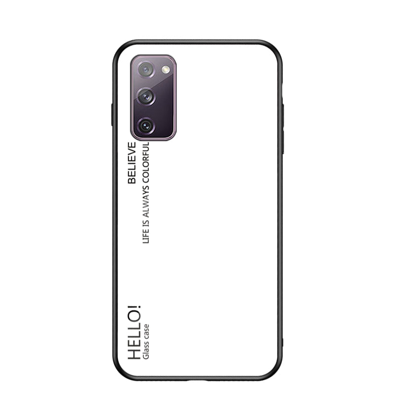 Gradient Color Tempered Glass + PC + TPU Combo Back Case for Samsung Galaxy S20 FE 5G/Fan Edition 5G/S20 FE/Fan Edition/S20 Lite/S20 FE 2022 - White