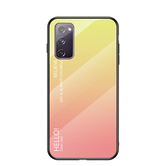 Gradient Color Tempered Glass + PC + TPU Combo Back Case for Samsung Galaxy S20 FE 5G/Fan Edition 5G/S20 FE/Fan Edition/S20 Lite/S20 FE 2022 - Yellow/Red