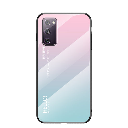 Gradient Color Tempered Glass + PC + TPU Combo Back Case for Samsung Galaxy S20 FE 5G/Fan Edition 5G/S20 FE/Fan Edition/S20 Lite/S20 FE 2022 - Pink/Cyan