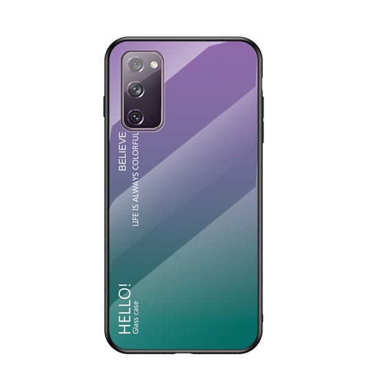 Gradient Color Tempered Glass + PC + TPU Combo Back Case for Samsung Galaxy S20 FE 5G/Fan Edition 5G/S20 FE/Fan Edition/S20 Lite/S20 FE 2022 - Purple/Green