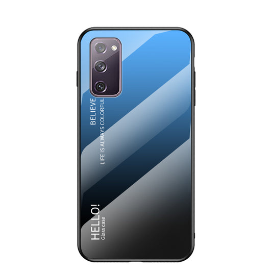 Gradient Color Tempered Glass + PC + TPU Combo Back Case for Samsung Galaxy S20 FE 5G/Fan Edition 5G/S20 FE/Fan Edition/S20 Lite/S20 FE 2022 - Blue/Black