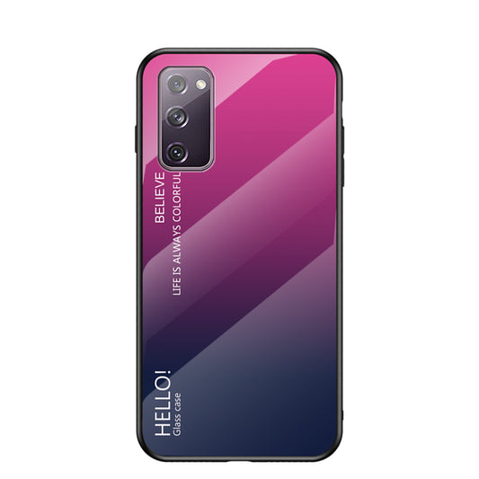 Gradient Color Tempered Glass + PC + TPU Combo Back Case for Samsung Galaxy S20 FE 5G/Fan Edition 5G/S20 FE/Fan Edition/S20 Lite/S20 FE 2022 - Rose/Dark Blue