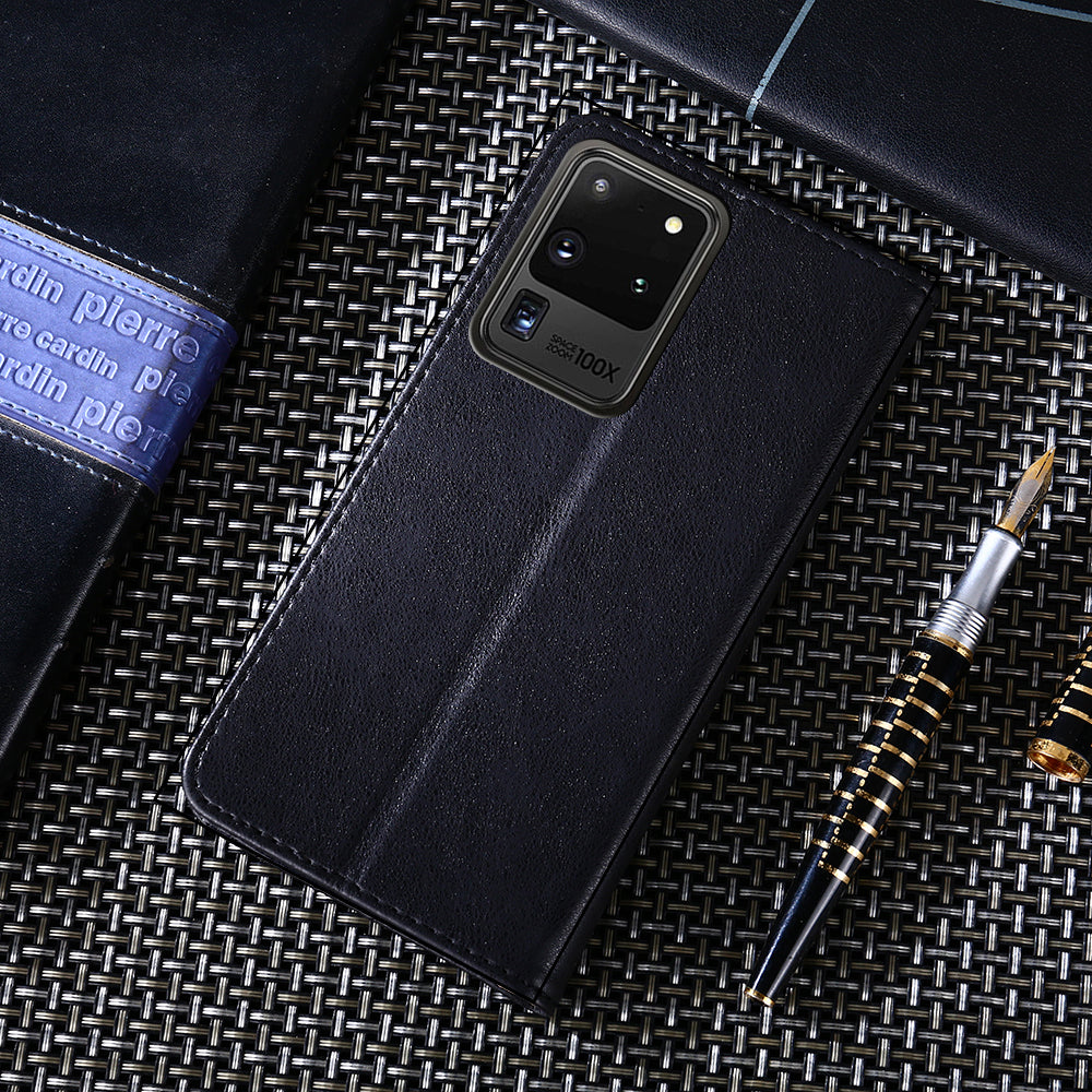 Leather Wallet Phone Case without Magnetic Buckle for Samsung Galaxy S20 Ultra - Black