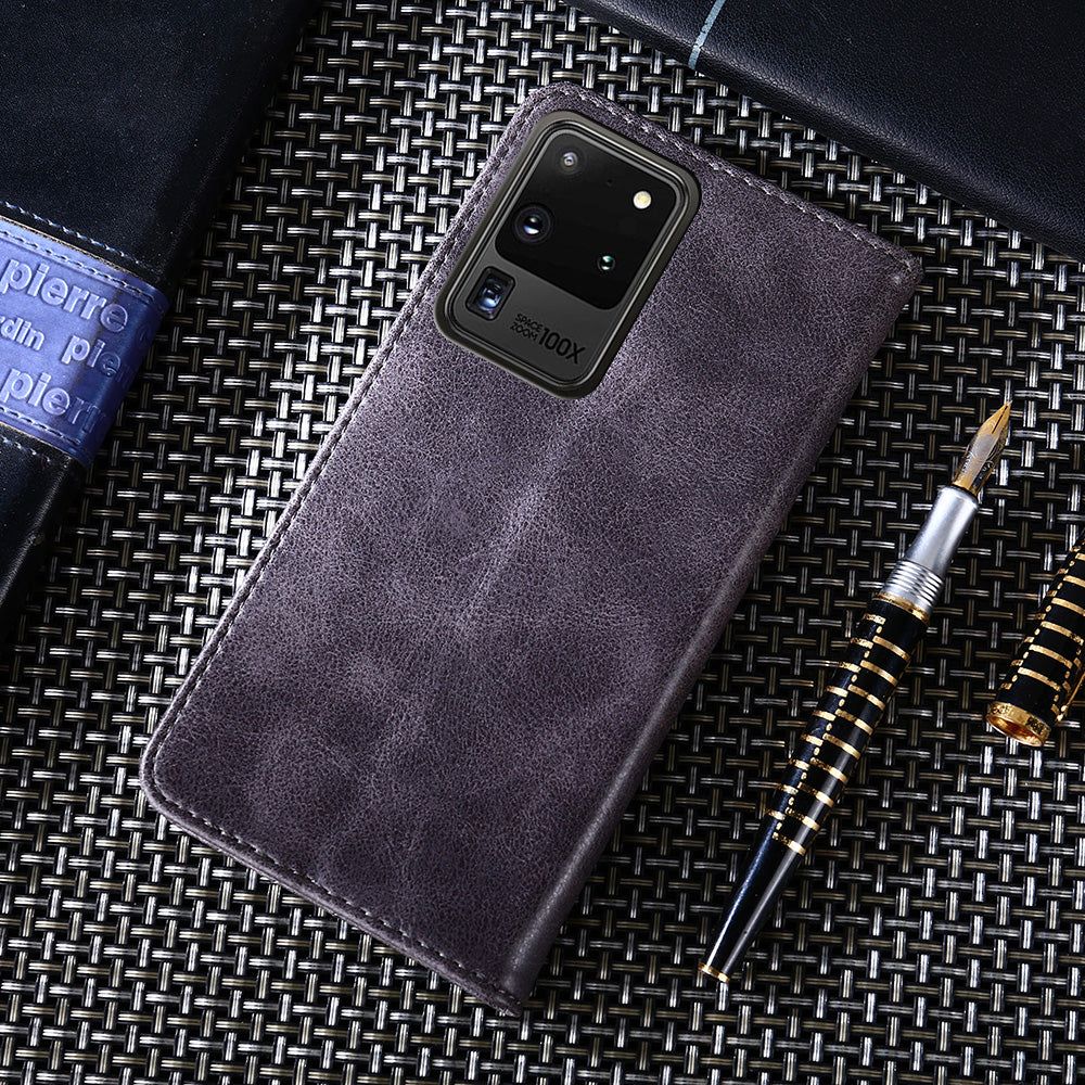 Leather Wallet Phone Case without Magnetic Buckle for Samsung Galaxy S20 Ultra - Grey