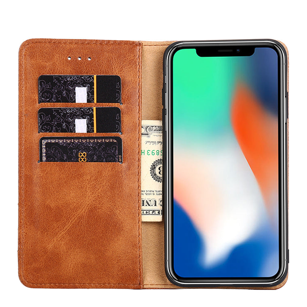 Leather Wallet Phone Case without Magnetic Buckle for Samsung Galaxy S20 Ultra - Light Brown
