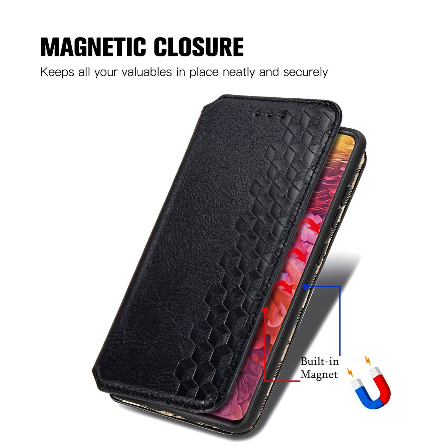Auto-absorbed Diamond Texture PU Leather Cover for Samsung Galaxy S20 FE/S20 Fan Edition/S20 FE 5G/S20 Fan Edition 5G/S20 Lite/S20 FE 2022 - Black