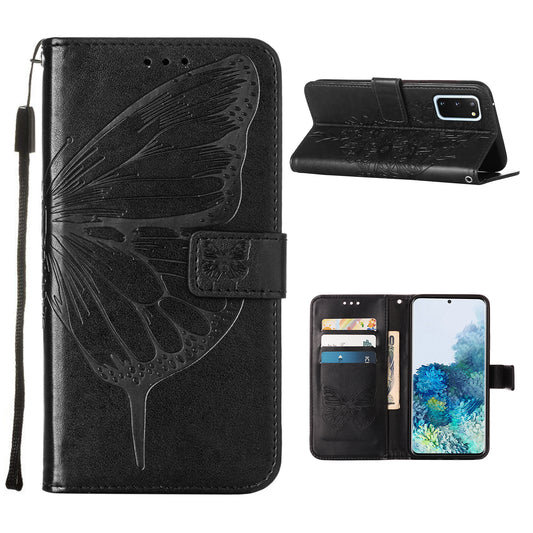 Imprint Butterfly Leather Wallet Stand Case Protective Shell for Samsung Galaxy S20 4G/S20 5G - Black