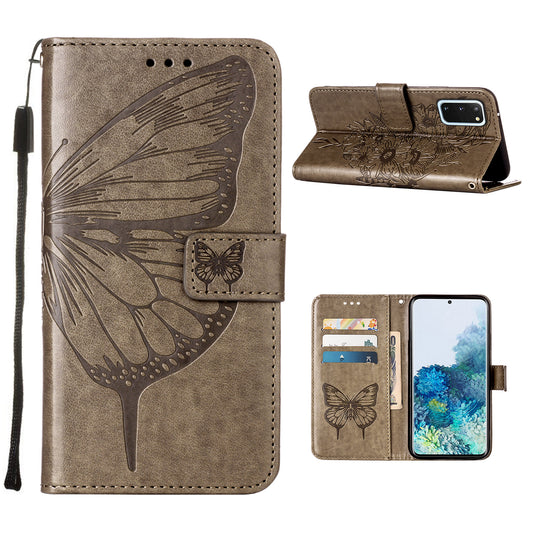 Imprint Butterfly Leather Wallet Stand Case Protective Shell for Samsung Galaxy S20 4G/S20 5G - Grey