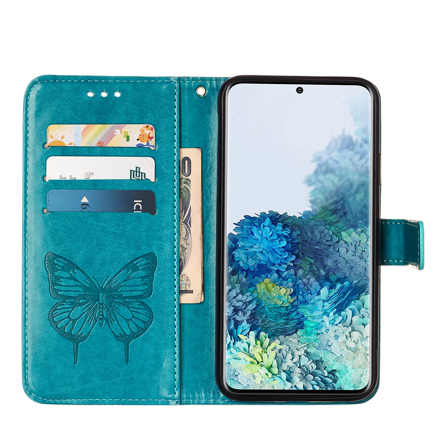 Imprint Butterfly Leather Wallet Stand Case Protective Shell for Samsung Galaxy S20 4G/S20 5G - Blue