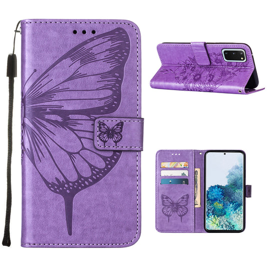 Imprint Butterfly Leather Wallet Stand Case Protective Shell for Samsung Galaxy S20 4G/S20 5G - Light Purple
