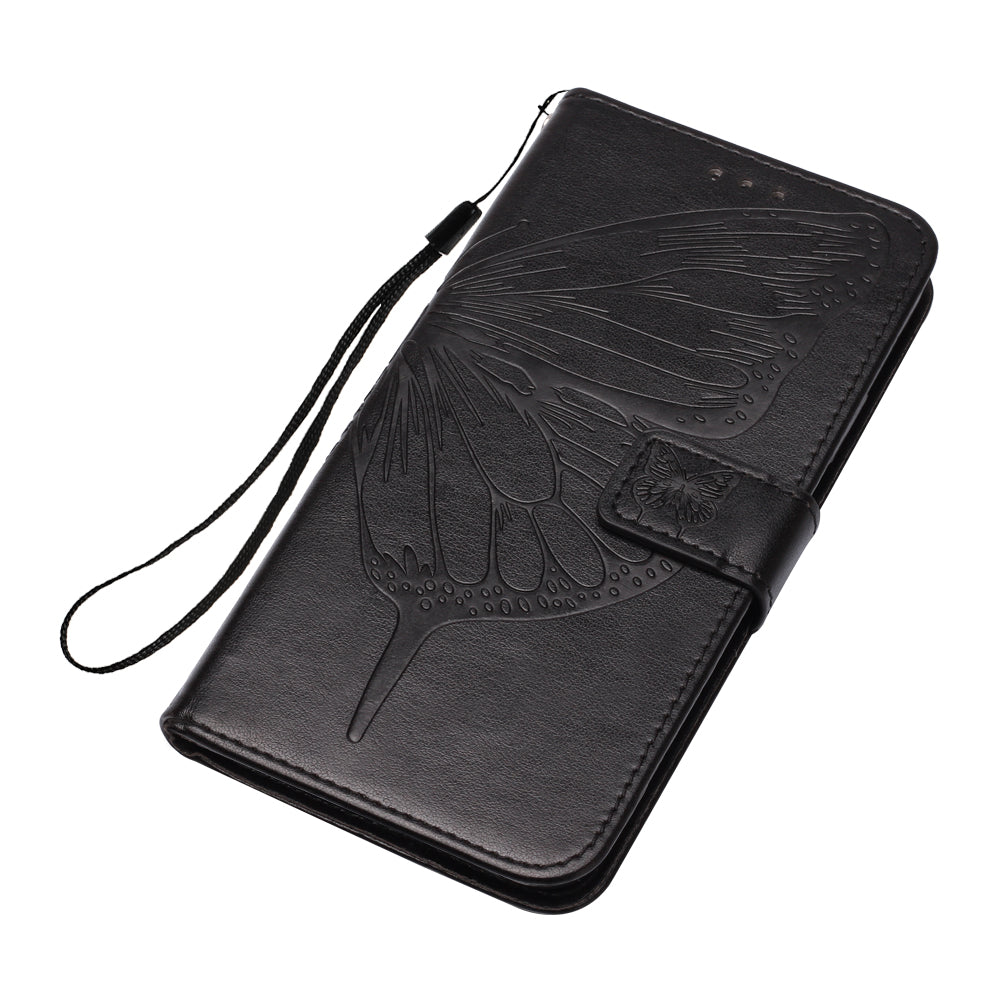Imprint Butterfly Leather Wallet Stand Case Protective Shell for Samsung Galaxy S20 Ultra - Black