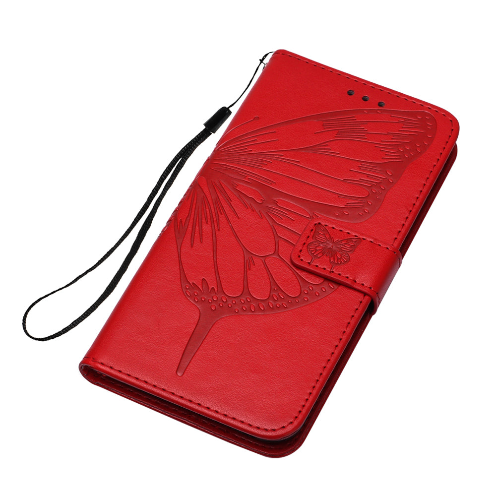 Imprint Butterfly Leather Wallet Stand Case Protective Shell for Samsung Galaxy S20 Ultra - Red