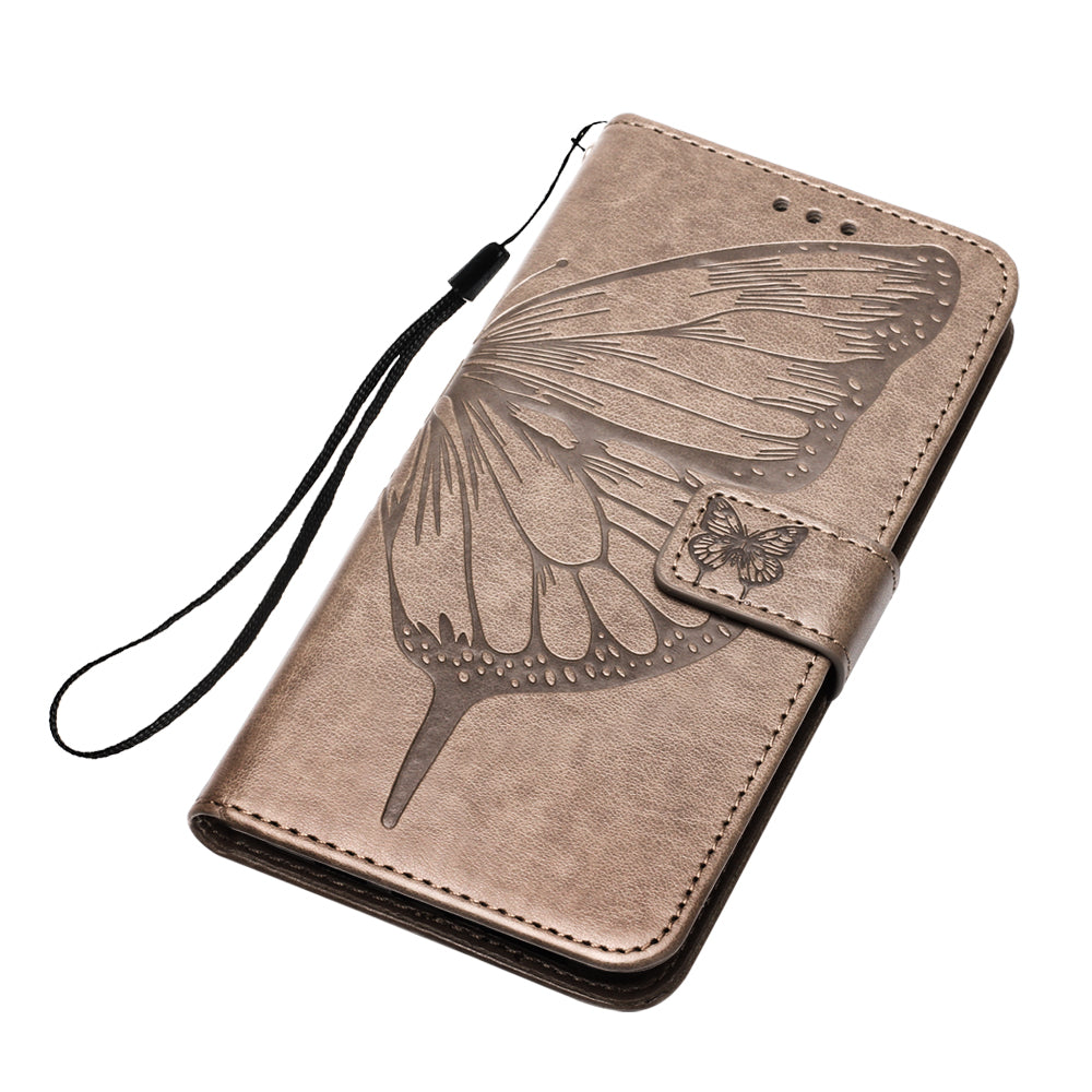 Imprint Butterfly Leather Wallet Stand Case Protective Shell for Samsung Galaxy S20 Ultra - Grey