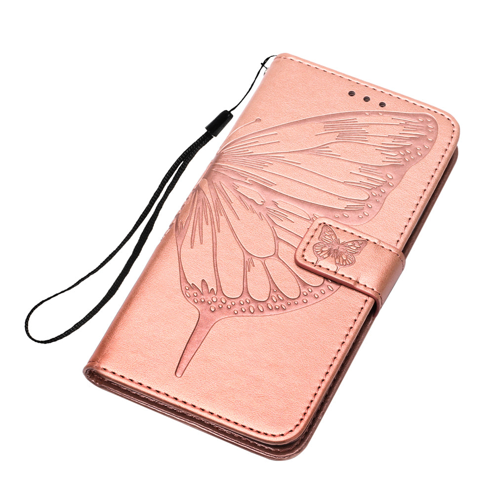 Imprint Butterfly Leather Wallet Stand Case Protective Shell for Samsung Galaxy S20 Ultra - Rose Gold
