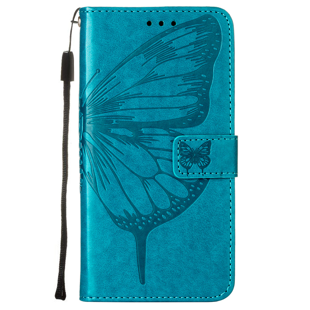 Imprint Butterfly Leather Wallet Stand Case Protective Shell for Samsung Galaxy S20 Ultra - Blue