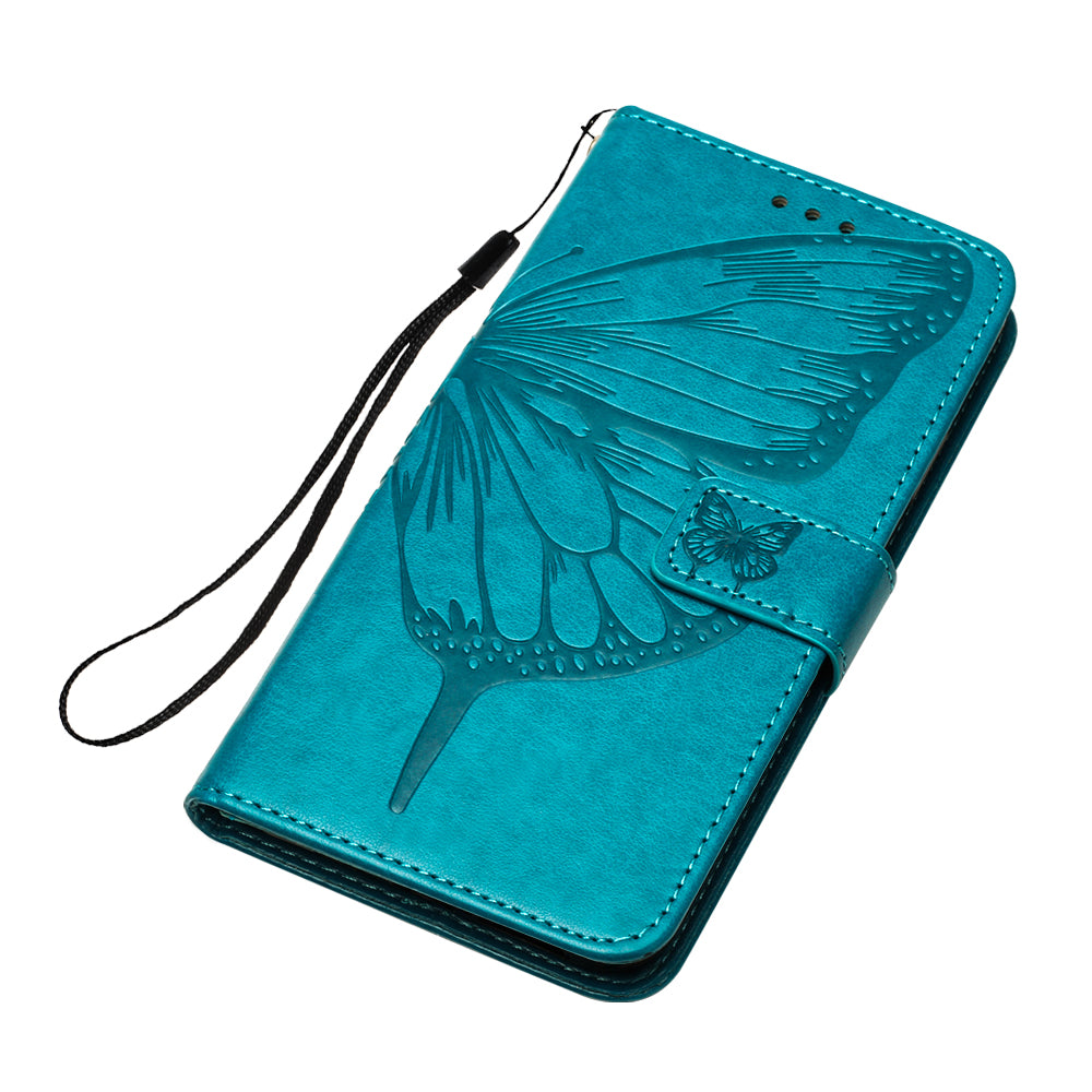 Imprint Butterfly Leather Wallet Stand Case Protective Shell for Samsung Galaxy S20 Ultra - Blue