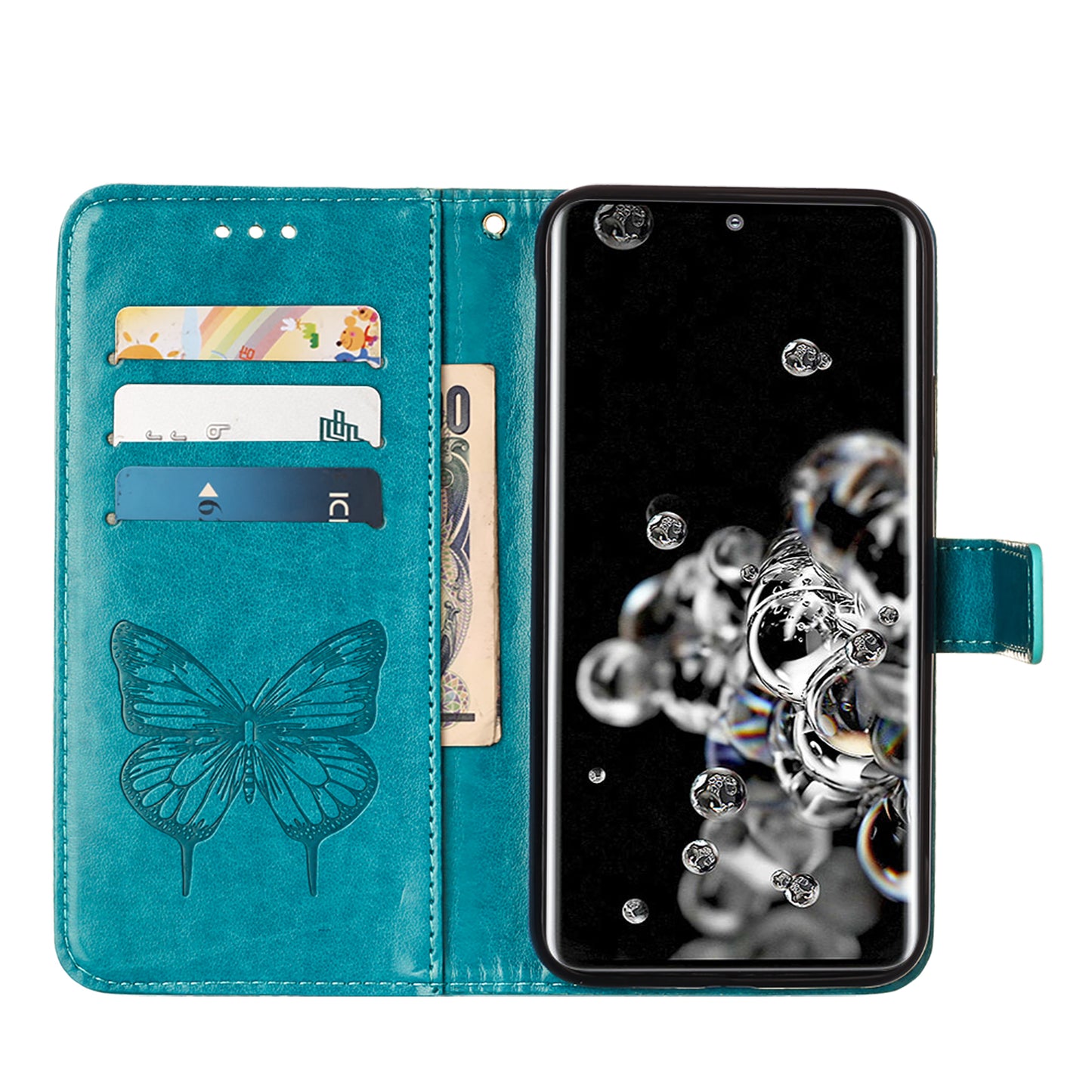 Imprint Butterfly Leather Wallet Stand Case Protective Shell for Samsung Galaxy S20 Ultra - Blue