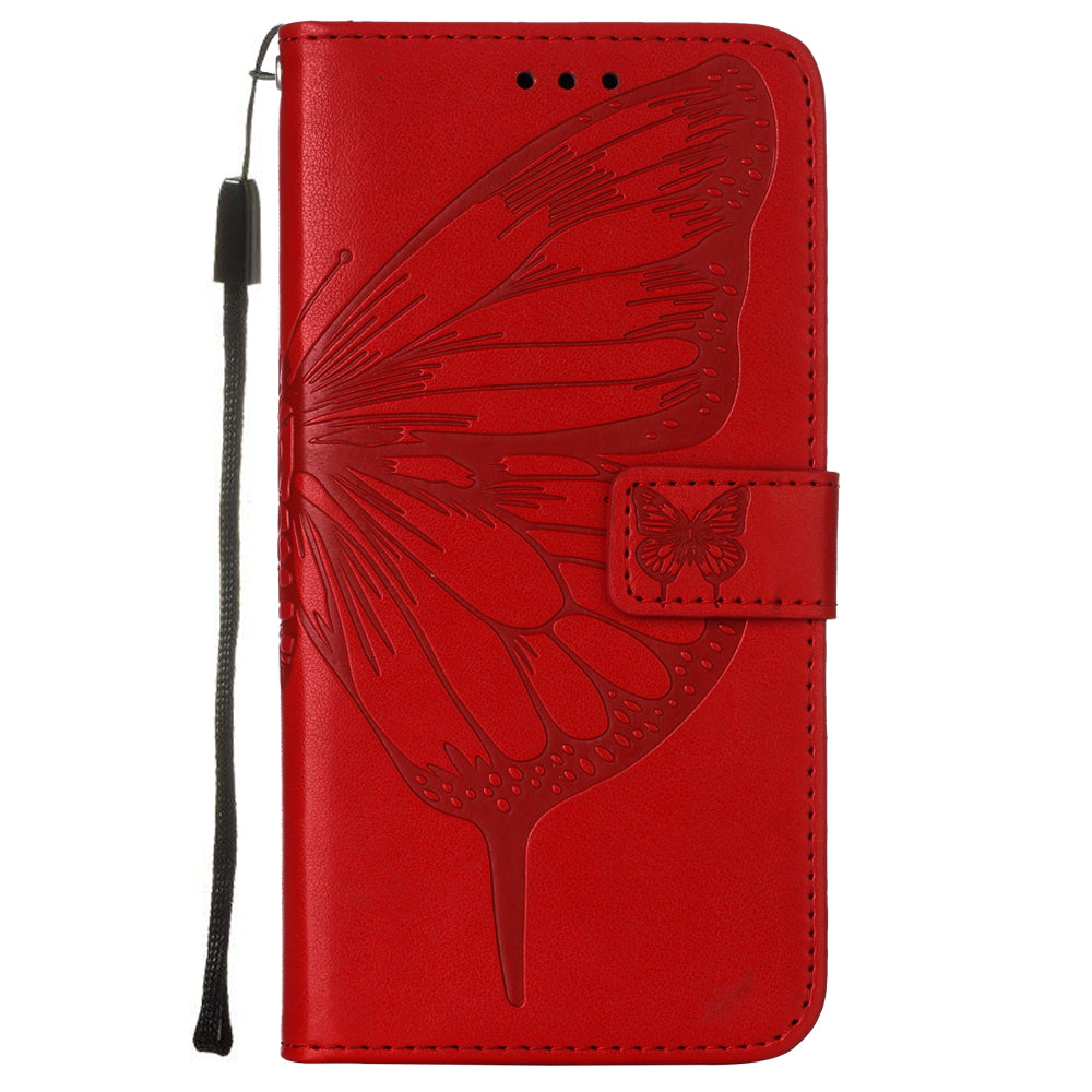 Imprint Butterfly and Flowers Wallet Leather Cell Phone Stand Shell for Samsung Galaxy S20 Plus / S20 Plus 5G - Red