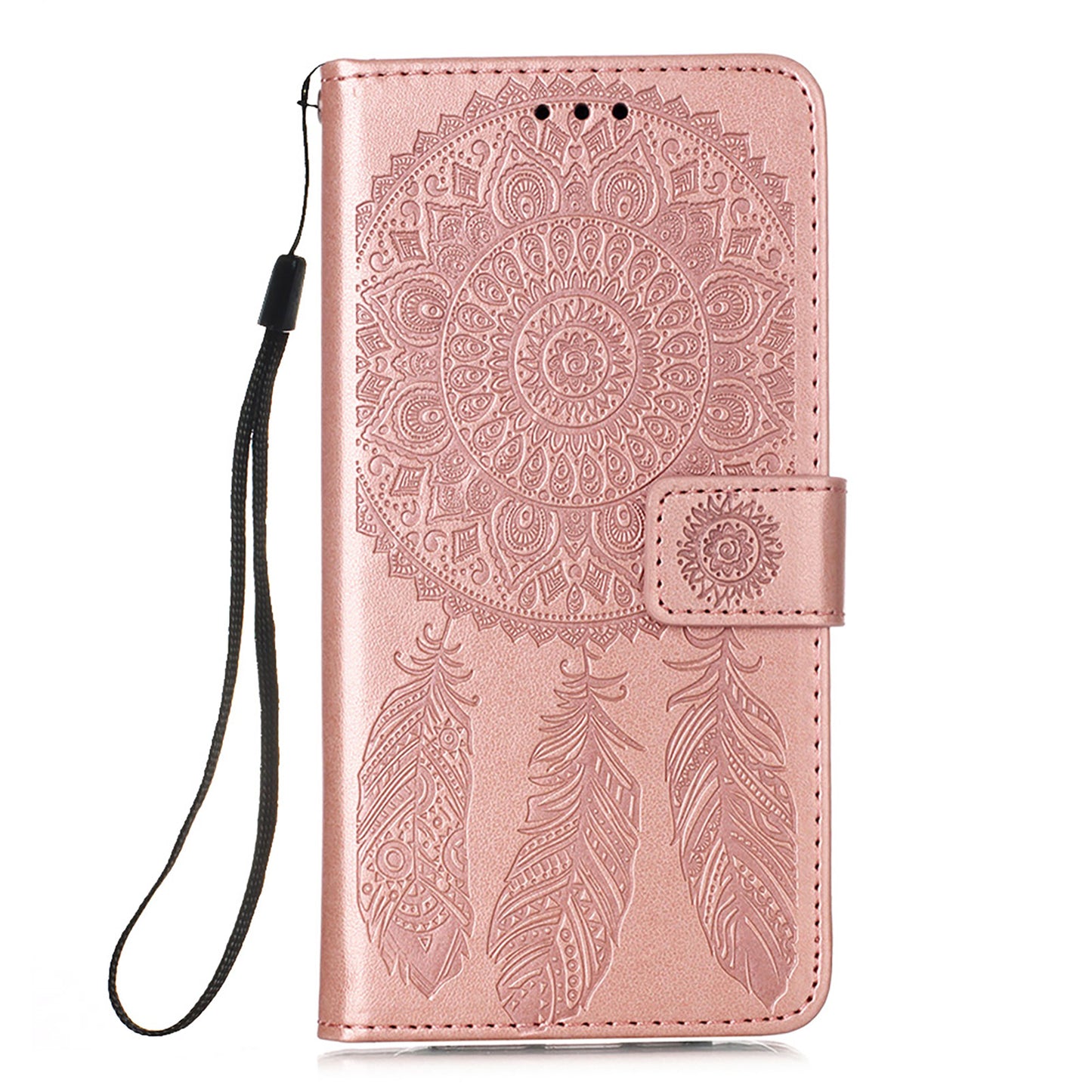 For Samsung Galaxy S20 FE/S20 Fan Edition/S20 FE 5G/S20 Fan Edition 5G/S20 Lite/S20 FE 2022 Dreamcatcher Imprinting Leather Wallet Cell Phone Cover Shell - Rose Gold