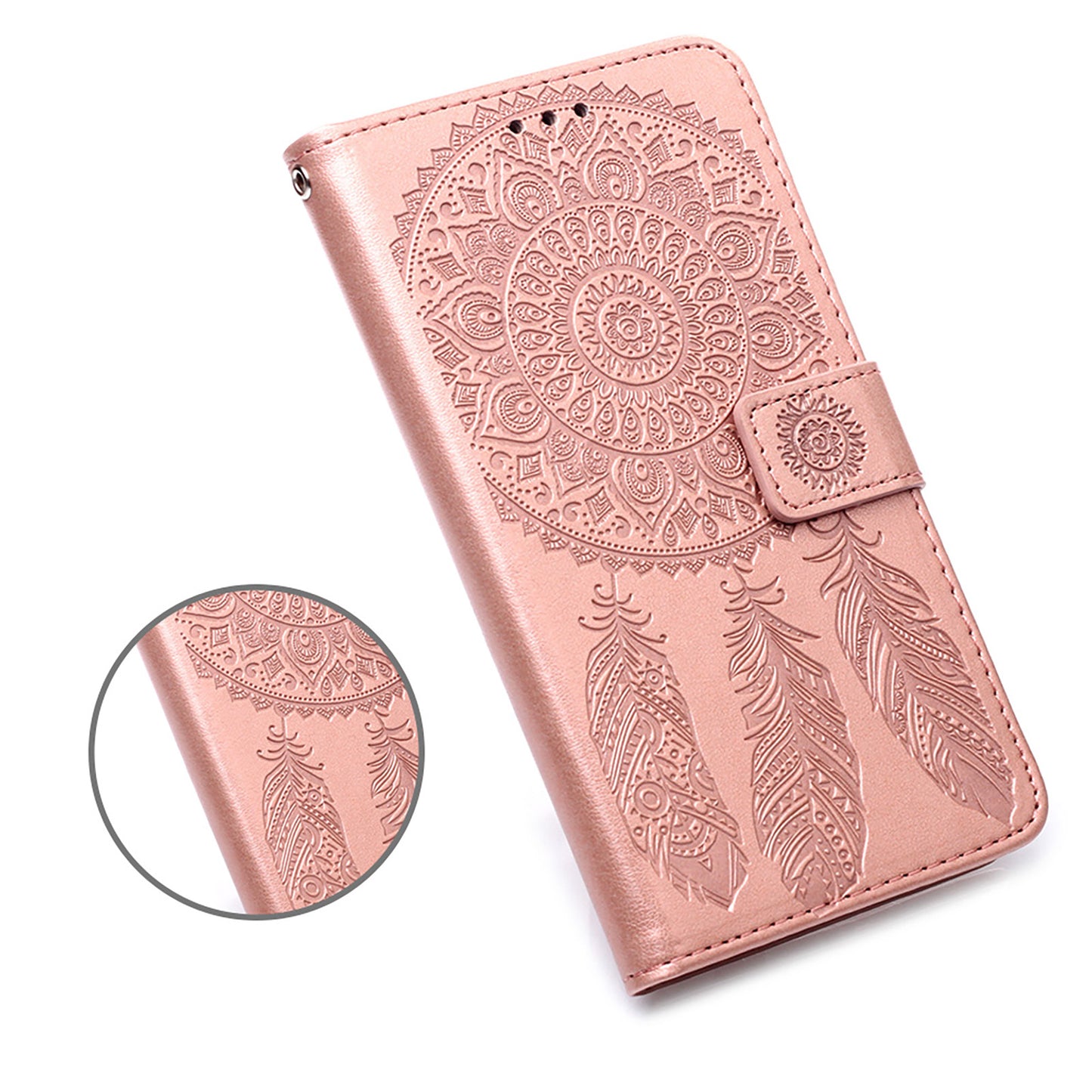 For Samsung Galaxy S20 FE/S20 Fan Edition/S20 FE 5G/S20 Fan Edition 5G/S20 Lite/S20 FE 2022 Dreamcatcher Imprinting Leather Wallet Cell Phone Cover Shell - Rose Gold