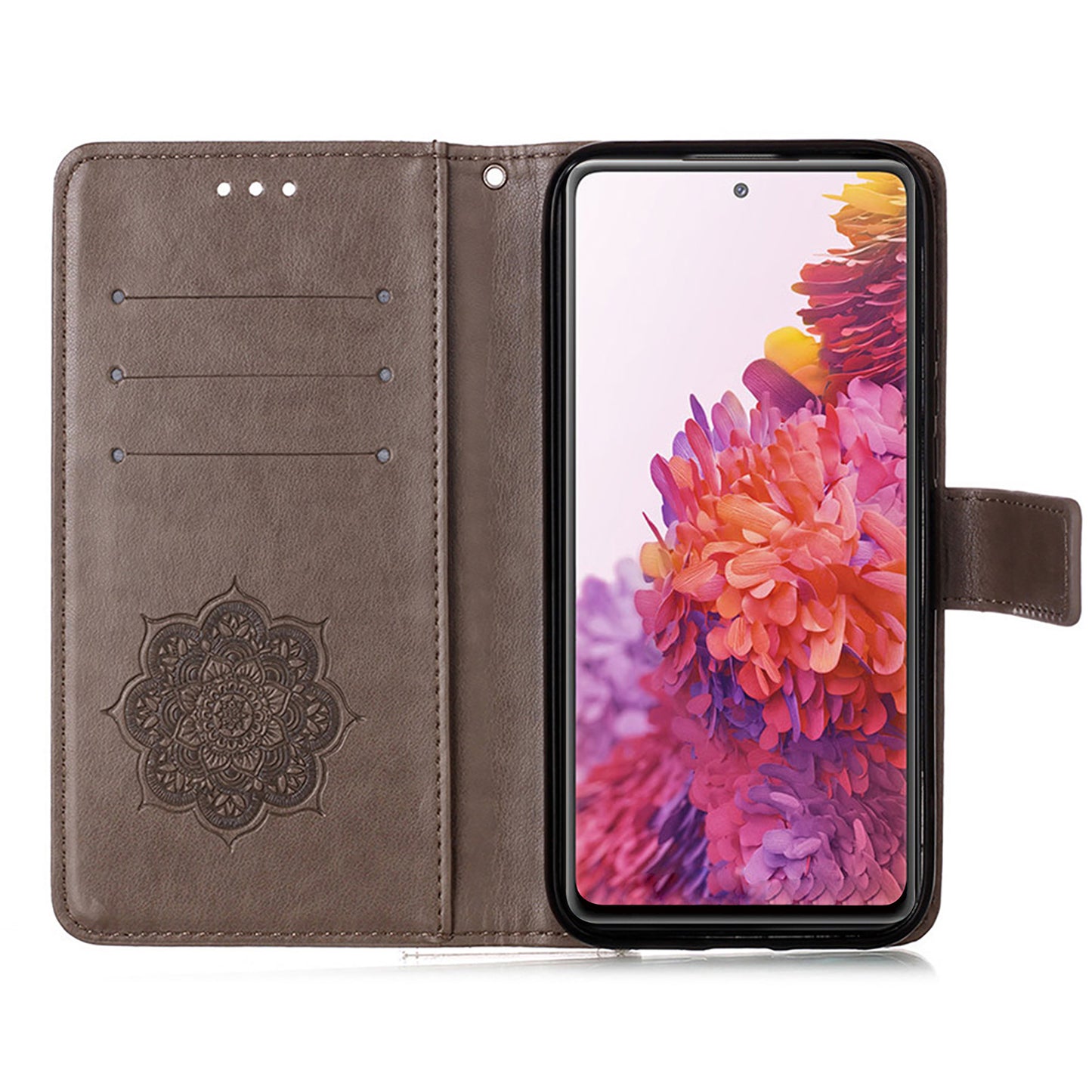 For Samsung Galaxy S20 FE/S20 Fan Edition/S20 FE 5G/S20 Fan Edition 5G/S20 Lite/S20 FE 2022 Dreamcatcher Imprinting Leather Wallet Cell Phone Cover Shell - Coffee