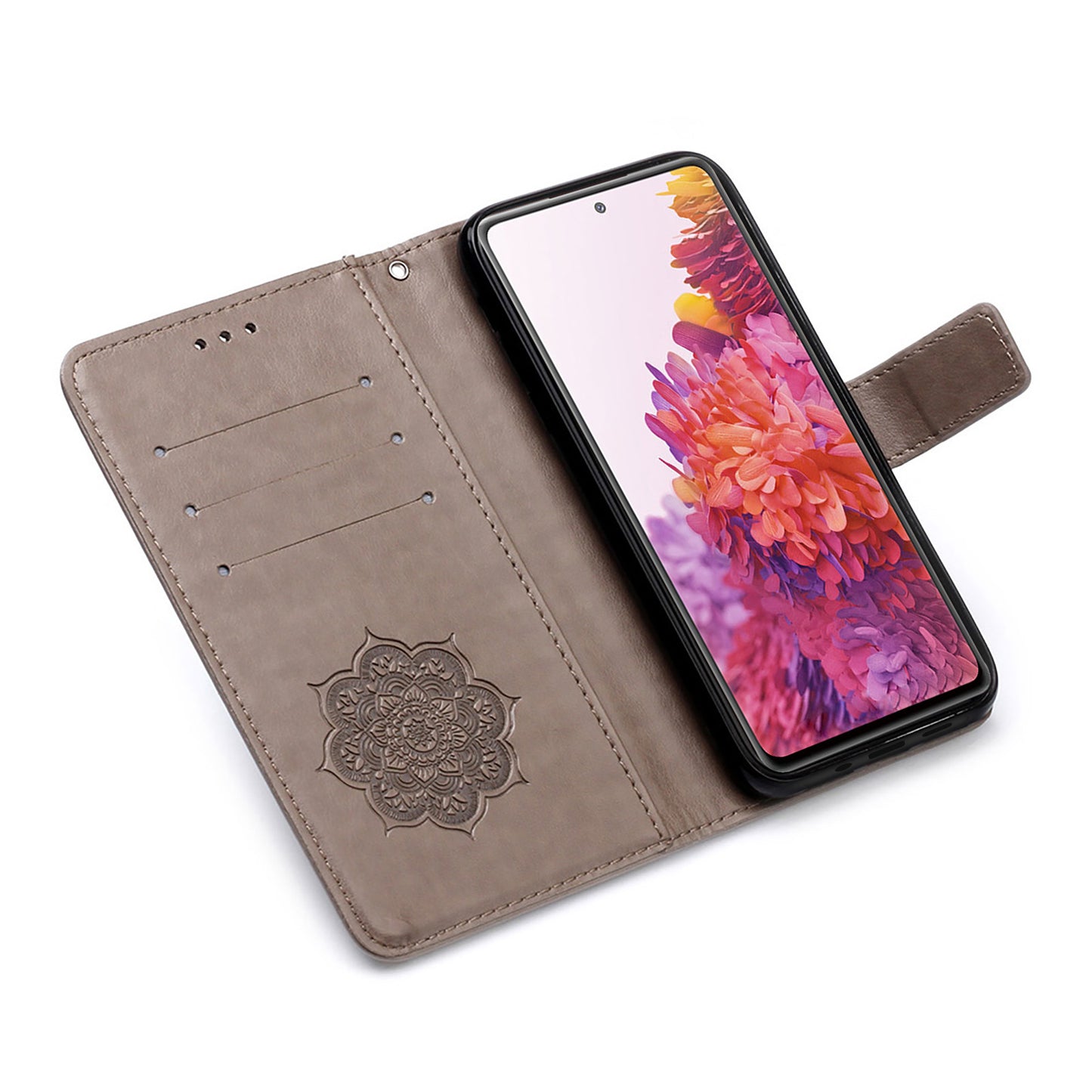 For Samsung Galaxy S20 FE/S20 Fan Edition/S20 FE 5G/S20 Fan Edition 5G/S20 Lite/S20 FE 2022 Dreamcatcher Imprinting Leather Wallet Cell Phone Cover Shell - Coffee