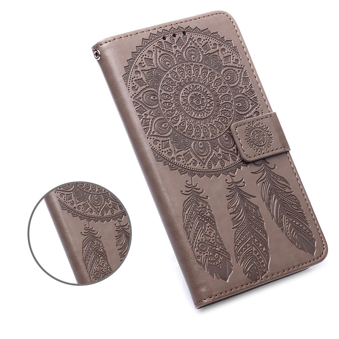 For Samsung Galaxy S20 FE/S20 Fan Edition/S20 FE 5G/S20 Fan Edition 5G/S20 Lite/S20 FE 2022 Dreamcatcher Imprinting Leather Wallet Cell Phone Cover Shell - Coffee