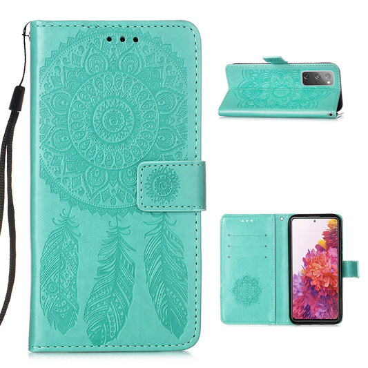 For Samsung Galaxy S20 FE/S20 Fan Edition/S20 FE 5G/S20 Fan Edition 5G/S20 Lite/S20 FE 2022 Dreamcatcher Imprinting Leather Wallet Cell Phone Cover Shell - Green