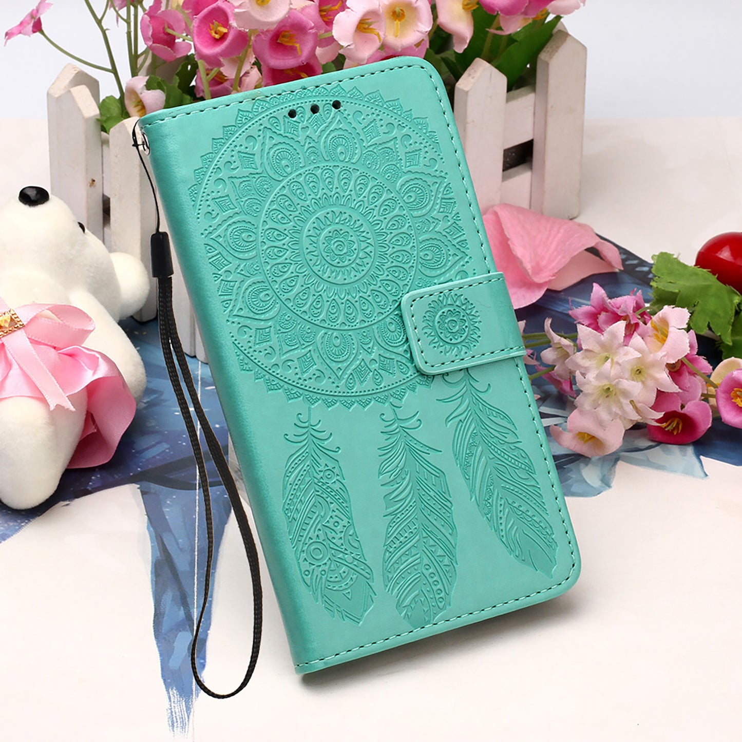 For Samsung Galaxy S20 FE/S20 Fan Edition/S20 FE 5G/S20 Fan Edition 5G/S20 Lite/S20 FE 2022 Dreamcatcher Imprinting Leather Wallet Cell Phone Cover Shell - Green