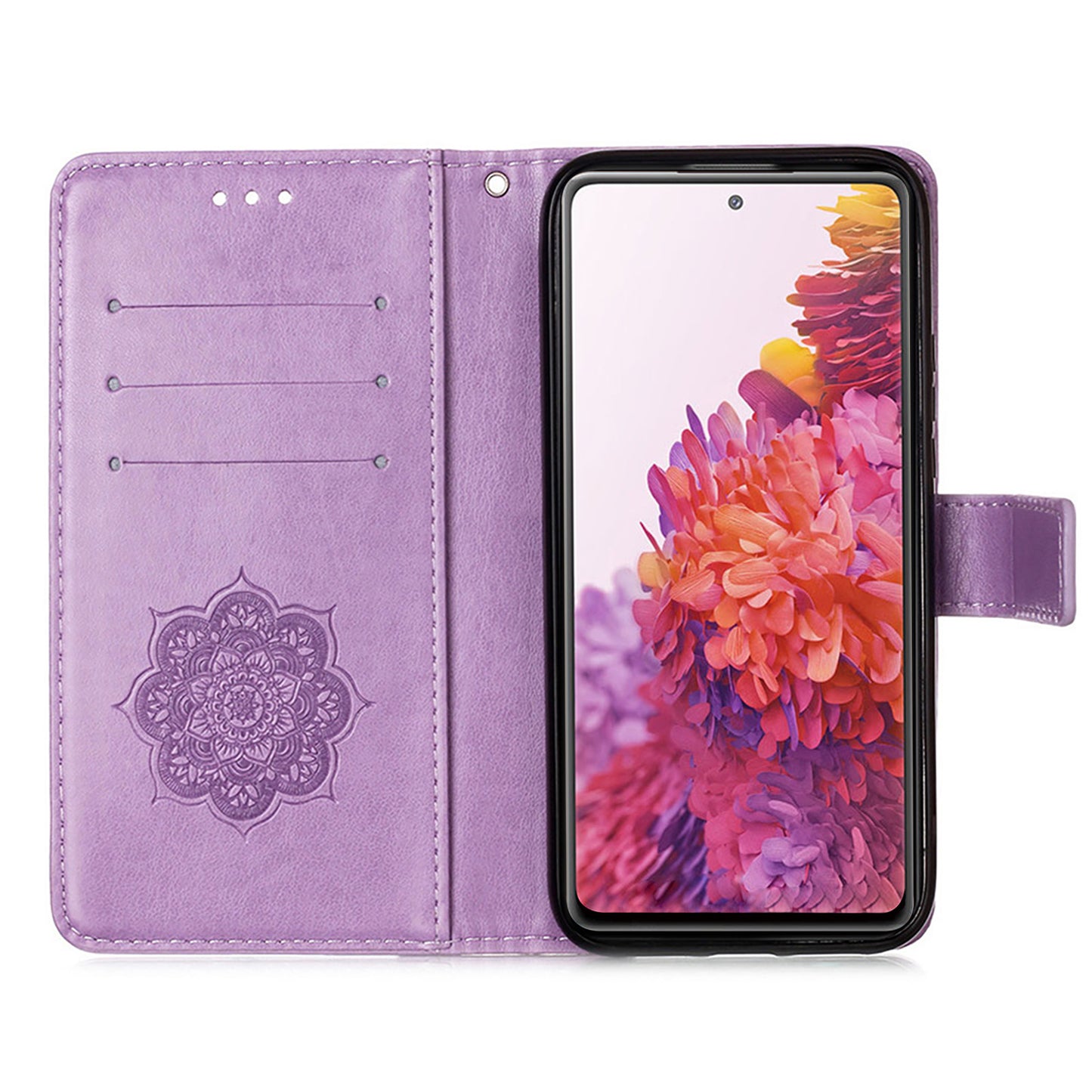 For Samsung Galaxy S20 FE/S20 Fan Edition/S20 FE 5G/S20 Fan Edition 5G/S20 Lite/S20 FE 2022 Dreamcatcher Imprinting Leather Wallet Cell Phone Cover Shell - Light Purple
