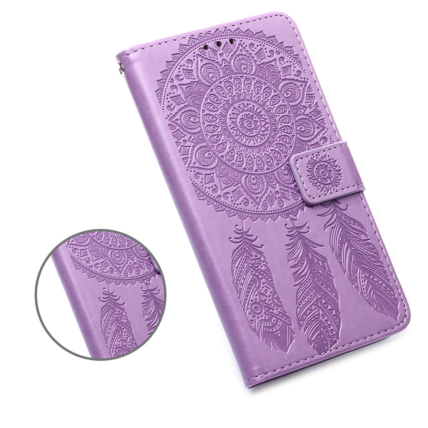 For Samsung Galaxy S20 FE/S20 Fan Edition/S20 FE 5G/S20 Fan Edition 5G/S20 Lite/S20 FE 2022 Dreamcatcher Imprinting Leather Wallet Cell Phone Cover Shell - Light Purple