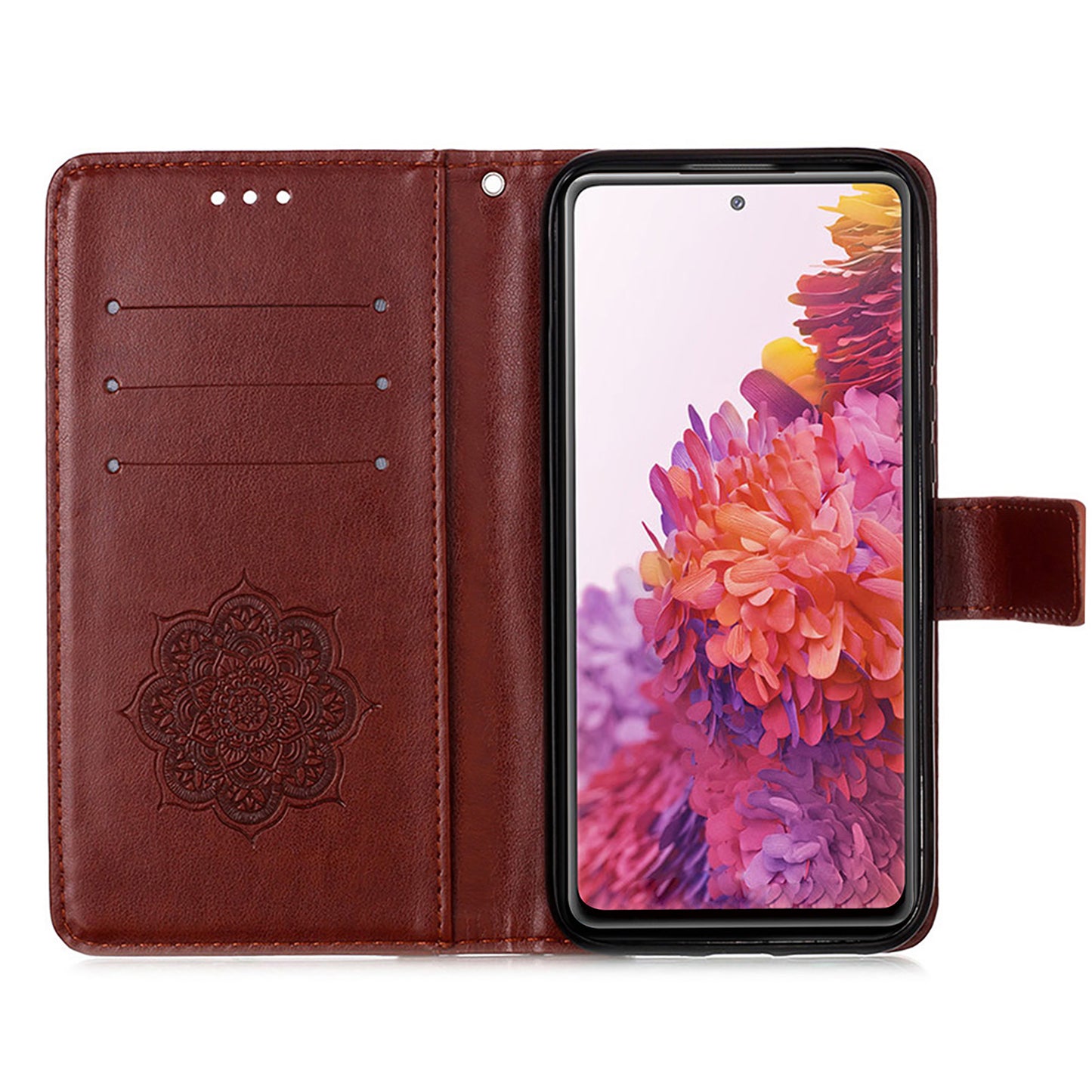 For Samsung Galaxy S20 FE/S20 Fan Edition/S20 FE 5G/S20 Fan Edition 5G/S20 Lite/S20 FE 2022 Dreamcatcher Imprinting Leather Wallet Cell Phone Cover Shell - Brown