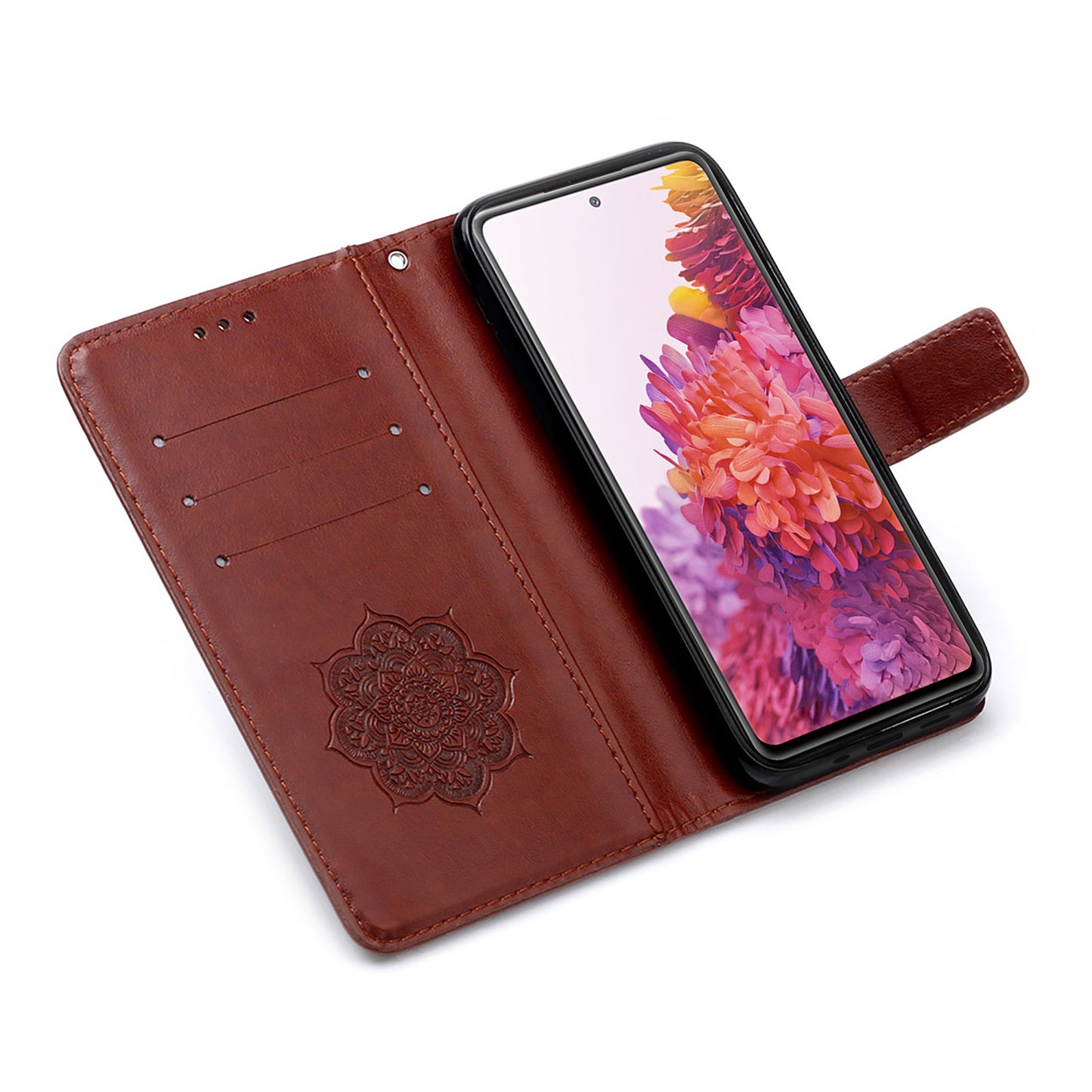 For Samsung Galaxy S20 FE/S20 Fan Edition/S20 FE 5G/S20 Fan Edition 5G/S20 Lite/S20 FE 2022 Dreamcatcher Imprinting Leather Wallet Cell Phone Cover Shell - Brown