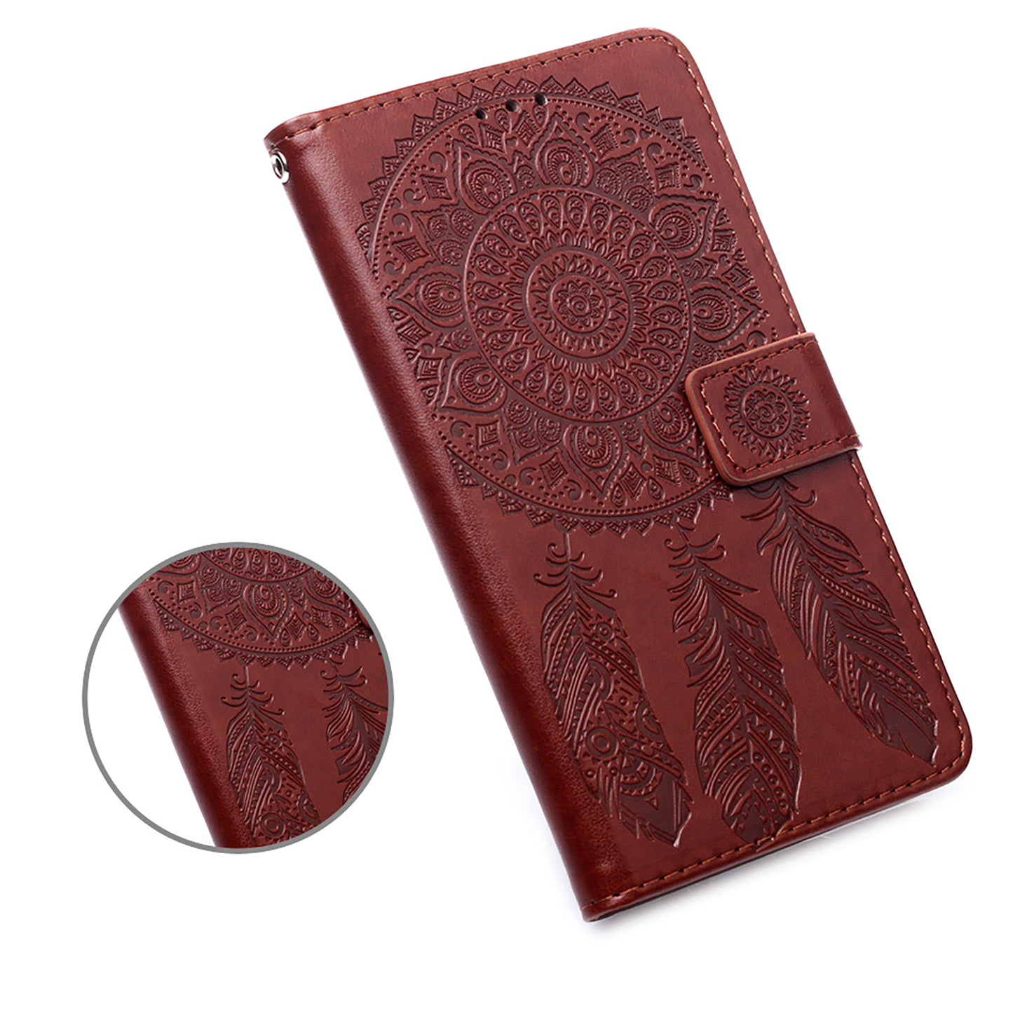 For Samsung Galaxy S20 FE/S20 Fan Edition/S20 FE 5G/S20 Fan Edition 5G/S20 Lite/S20 FE 2022 Dreamcatcher Imprinting Leather Wallet Cell Phone Cover Shell - Brown