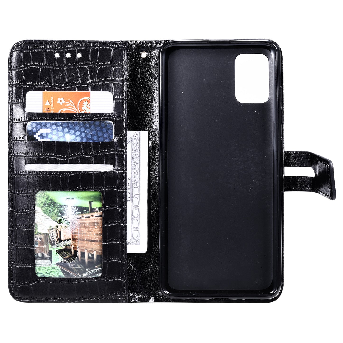For Samsung Galaxy S20 FE/S20 Fan Edition/S20 FE 5G/S20 Fan Edition 5G/S20 Lite/S20 FE 2022 Crocodile Skin PU Leather Wallet Phone Case - Black