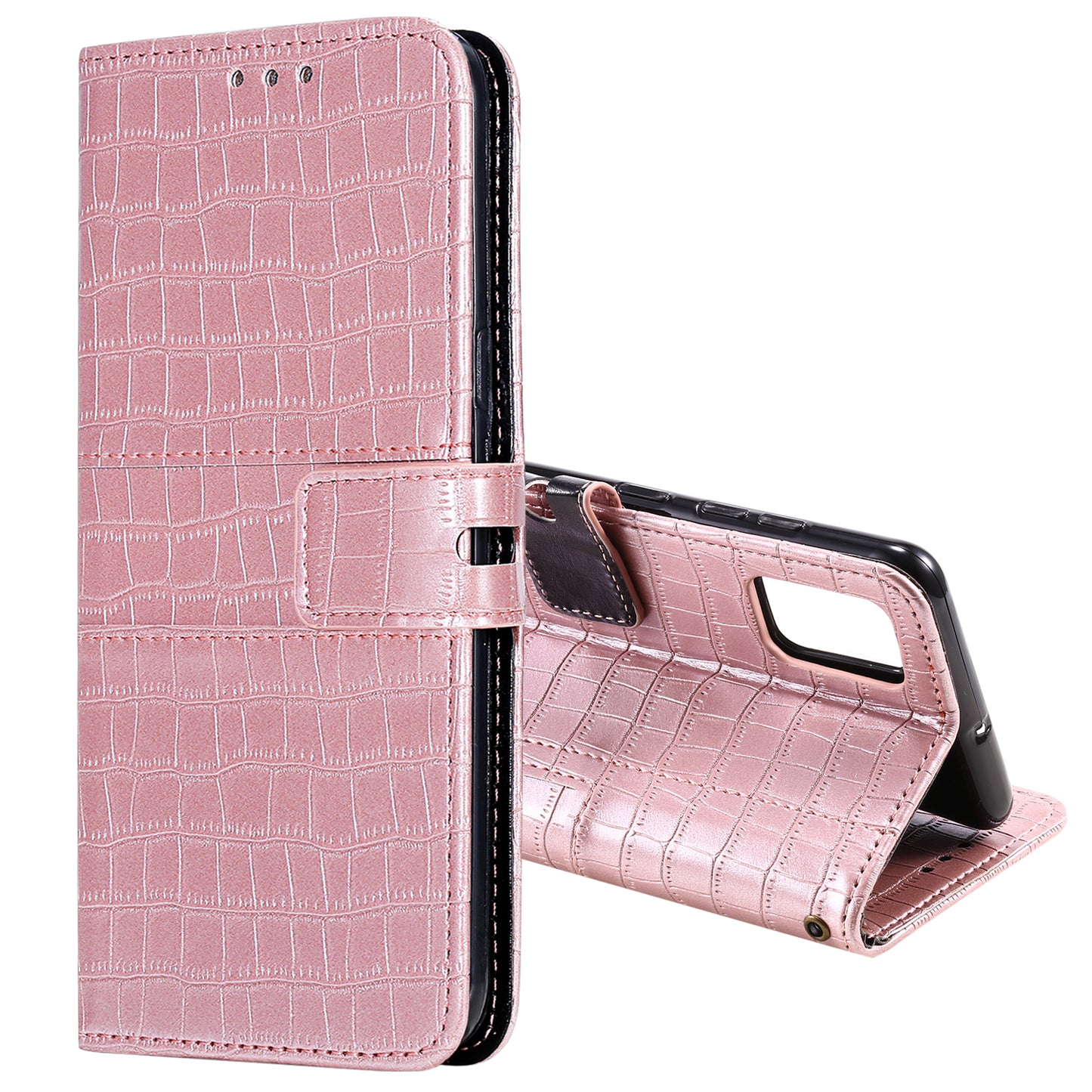 For Samsung Galaxy S20 FE/S20 Fan Edition/S20 FE 5G/S20 Fan Edition 5G/S20 Lite/S20 FE 2022 Crocodile Skin PU Leather Wallet Phone Case - Rose Gold