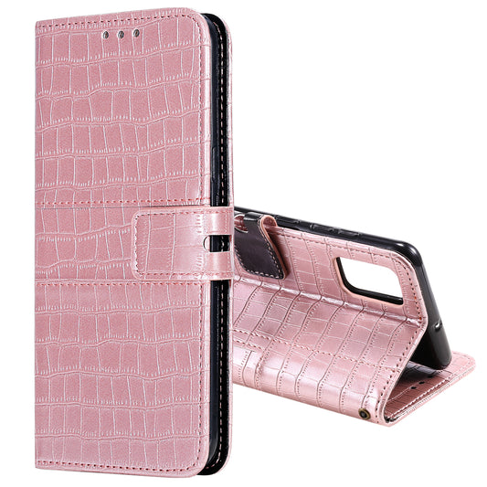 For Samsung Galaxy S20 FE/S20 Fan Edition/S20 FE 5G/S20 Fan Edition 5G/S20 Lite/S20 FE 2022 Crocodile Skin PU Leather Wallet Phone Case - Rose Gold
