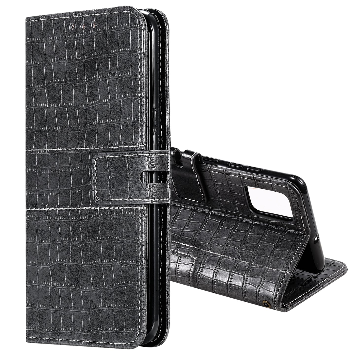 For Samsung Galaxy S20 FE/S20 Fan Edition/S20 FE 5G/S20 Fan Edition 5G/S20 Lite/S20 FE 2022 Crocodile Skin PU Leather Wallet Phone Case - Grey