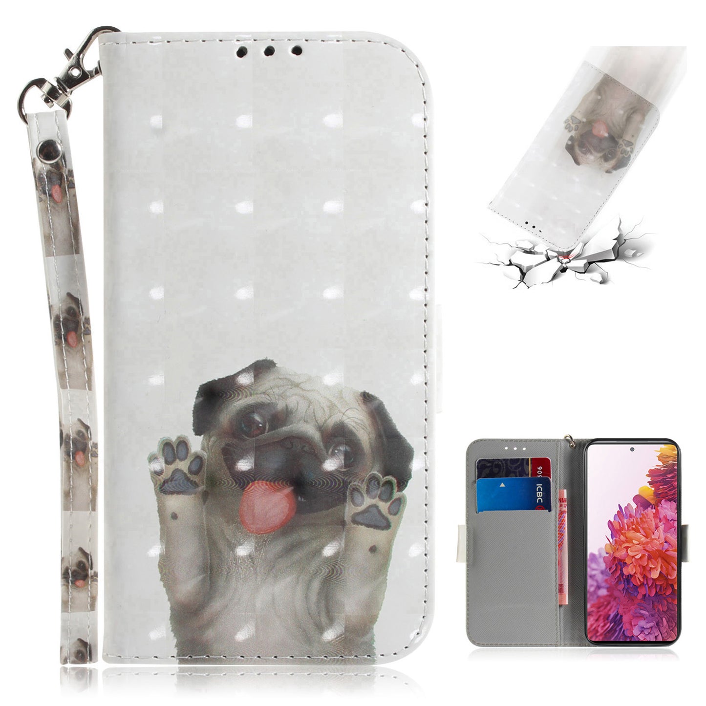 For Samsung Galaxy S20 FE/S20 Fan Edition/S20 FE 5G/S20 Fan Edition 5G/S20 Lite/S20 FE 2022 Light Spot Decor Pattern Printing Wallet Stand Leather Phone Case with Strap - Dog