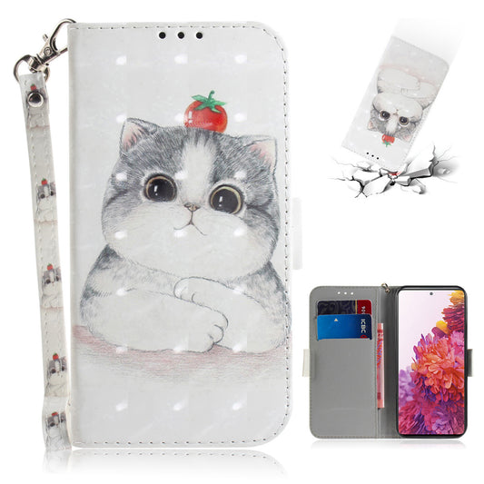 For Samsung Galaxy S20 FE/S20 Fan Edition/S20 FE 5G/S20 Fan Edition 5G/S20 Lite/S20 FE 2022 Light Spot Decor Pattern Printing Wallet Stand Leather Phone Case with Strap - Cat