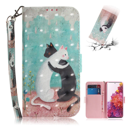 For Samsung Galaxy S20 FE/S20 Fan Edition/S20 FE 5G/S20 Fan Edition 5G/S20 Lite/S20 FE 2022 Light Spot Decor Pattern Printing Wallet Stand Leather Phone Case with Strap - Two Cats