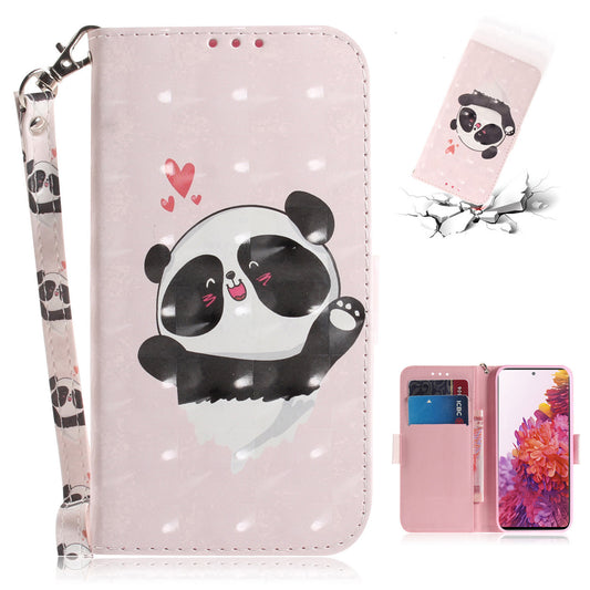 For Samsung Galaxy S20 FE/S20 Fan Edition/S20 FE 5G/S20 Fan Edition 5G/S20 Lite/S20 FE 2022 Light Spot Decor Pattern Printing Wallet Stand Leather Phone Case with Strap - Panda