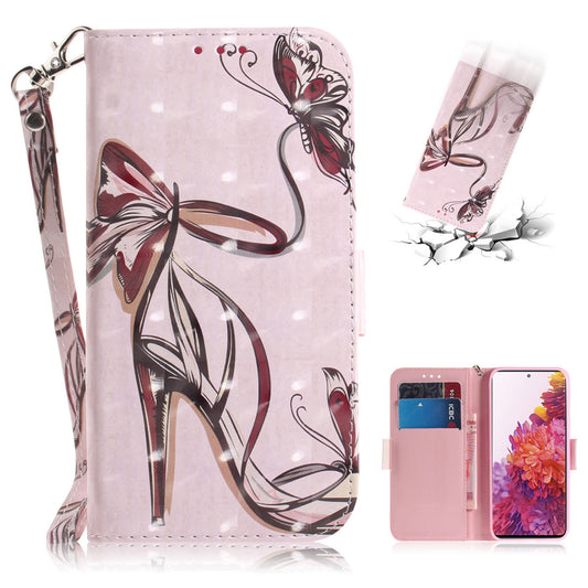 For Samsung Galaxy S20 FE/S20 Fan Edition/S20 FE 5G/S20 Fan Edition 5G/S20 Lite/S20 FE 2022 Light Spot Decor Pattern Printing Wallet Stand Leather Phone Case with Strap - High-heeled Shoe