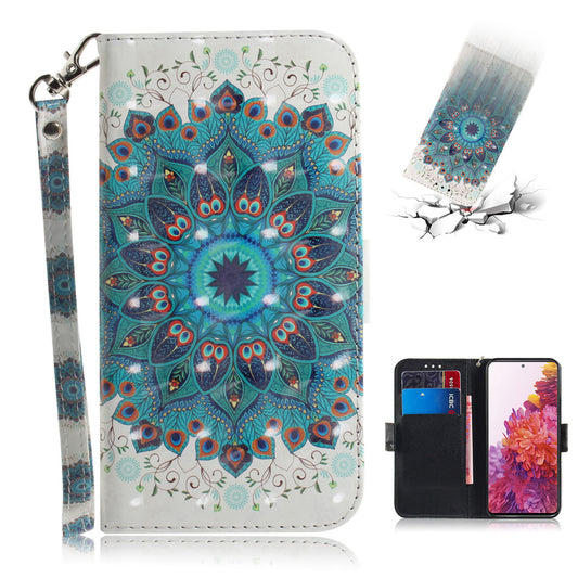 For Samsung Galaxy S20 FE/S20 Fan Edition/S20 FE 5G/S20 Fan Edition 5G/S20 Lite/S20 FE 2022 Light Spot Decor Pattern Printing Wallet Stand Leather Phone Case with Strap - Flower Pattern