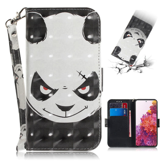 For Samsung Galaxy S20 FE/S20 Fan Edition/S20 FE 5G/S20 Fan Edition 5G/S20 Lite/S20 FE 2022 Light Spot Decor Pattern Printing Wallet Stand Leather Phone Case with Strap - Angry Panda