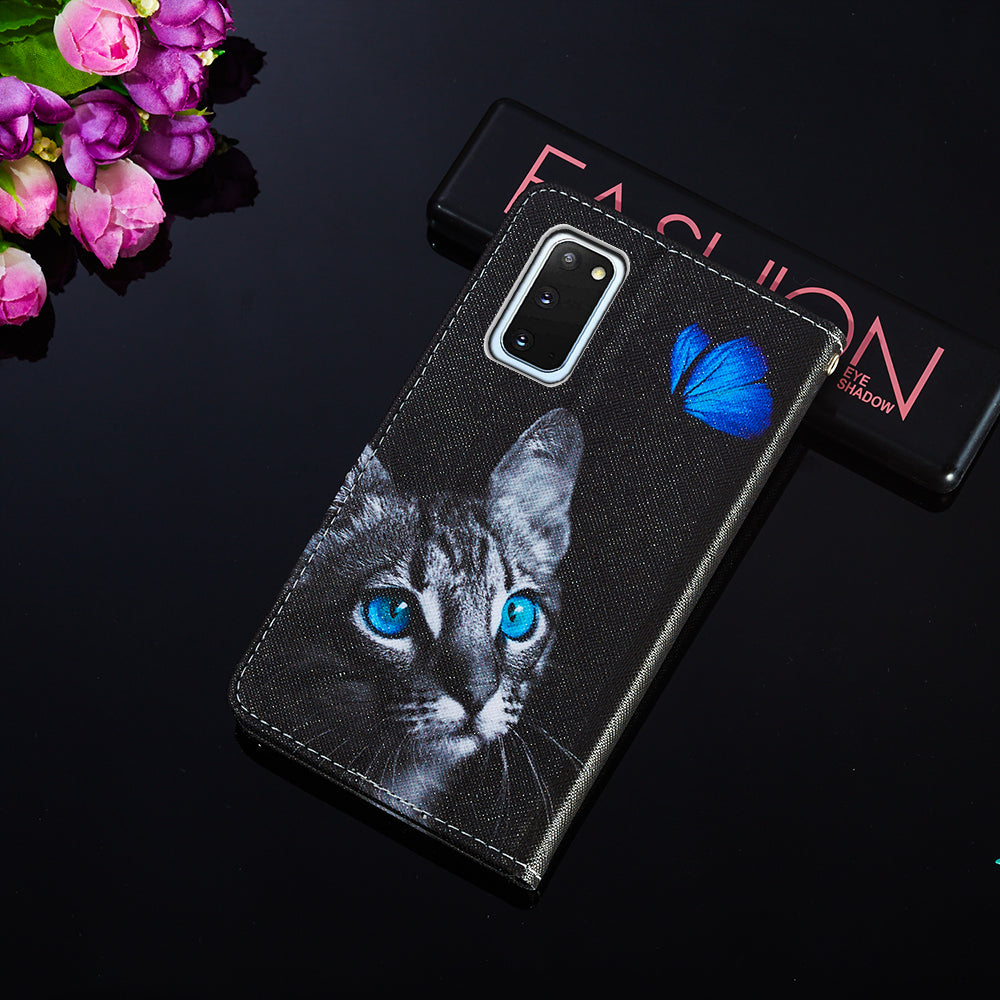 Pattern Printing Leather Phone Cover Case with Cards Slots for Samsung Galaxy S20 4G/S20 5G - Cat